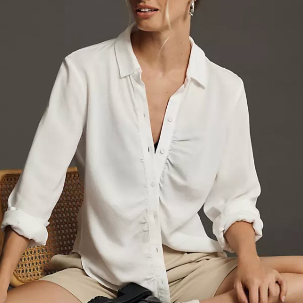 Cloth & Stone Shirred Button Down Blouse Shirt